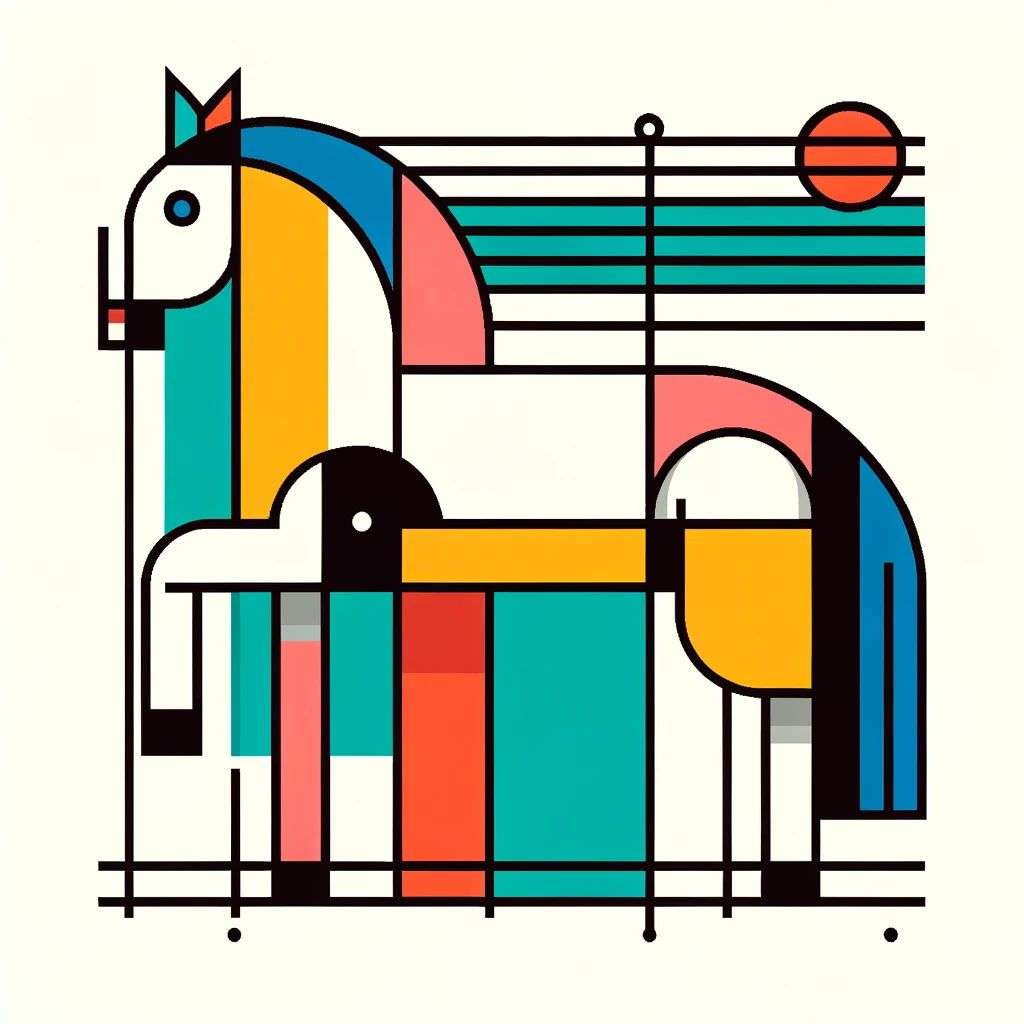 a horse, iconized modern colorful clean linear illustration, inspired by Bauhaus